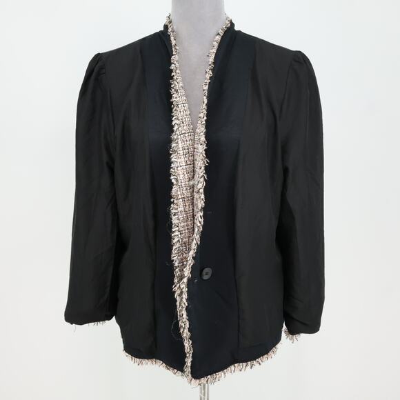 Ann Taylor Jacket Womens 16 Beige Ivory Double Breasted Fringe Lined Blazer - Picture 8 of 16